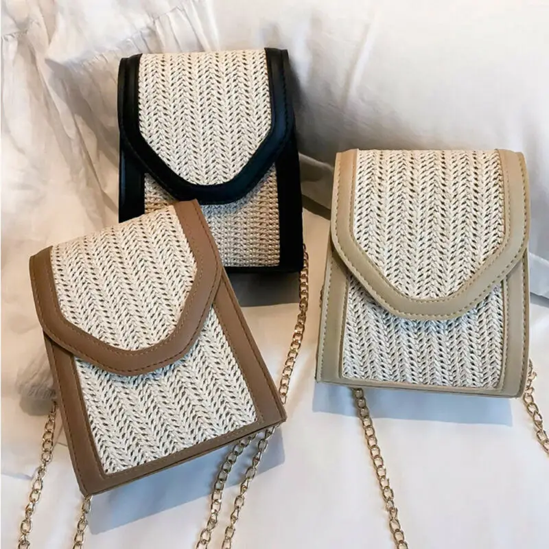 Новая женская квадратная Кожа PU+ соломенная сумка цепи сумки пляжная сумка маленькие сумки через плечо женские сумки через плечо Модные