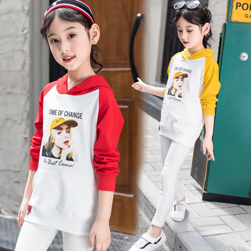 

T-shirt For Girls Tops 2018 Autumn Long Sleeve Hooded Print Lovely Kids Clothes Fall Tee Shirt 3 5 7 9 10 Vetement Enfant Fille