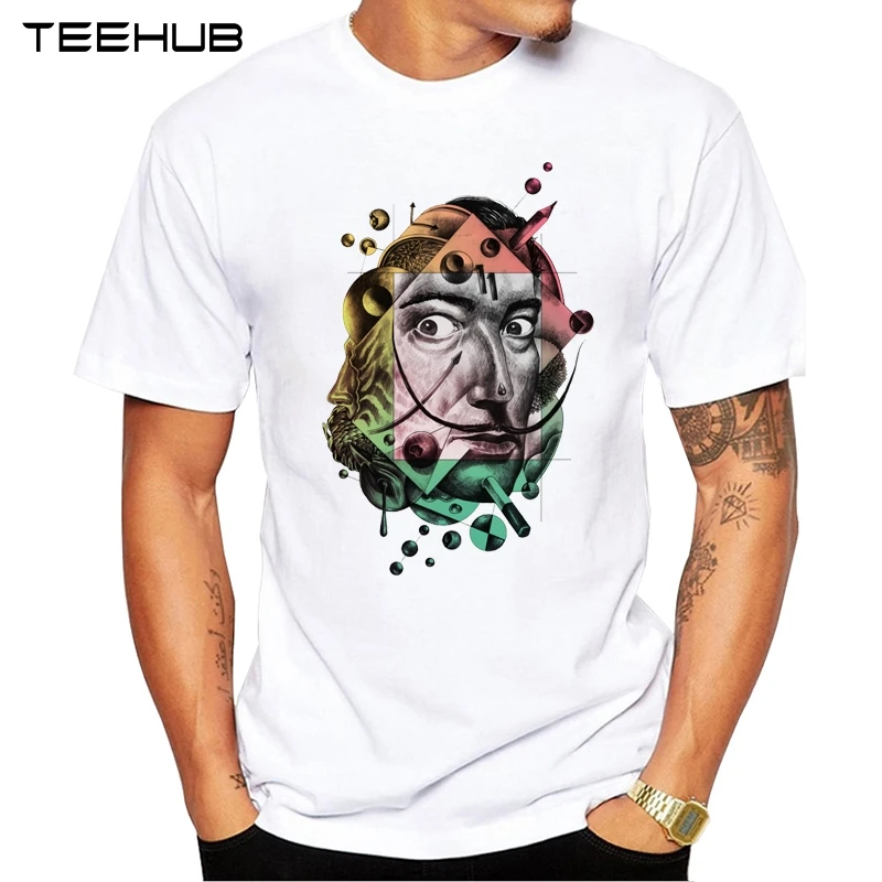 2019 мужская модная футболка TEEHUB с принтом боящегося дали лица и коротким рукавом