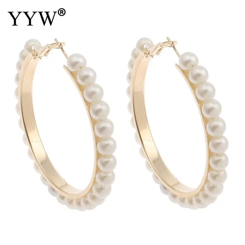 

1pair High Quality Gold-color Imitation White Black Pearl Big Loop Circle hoop Earring Wholesale Wedding Jewelry Hoop Eearrings