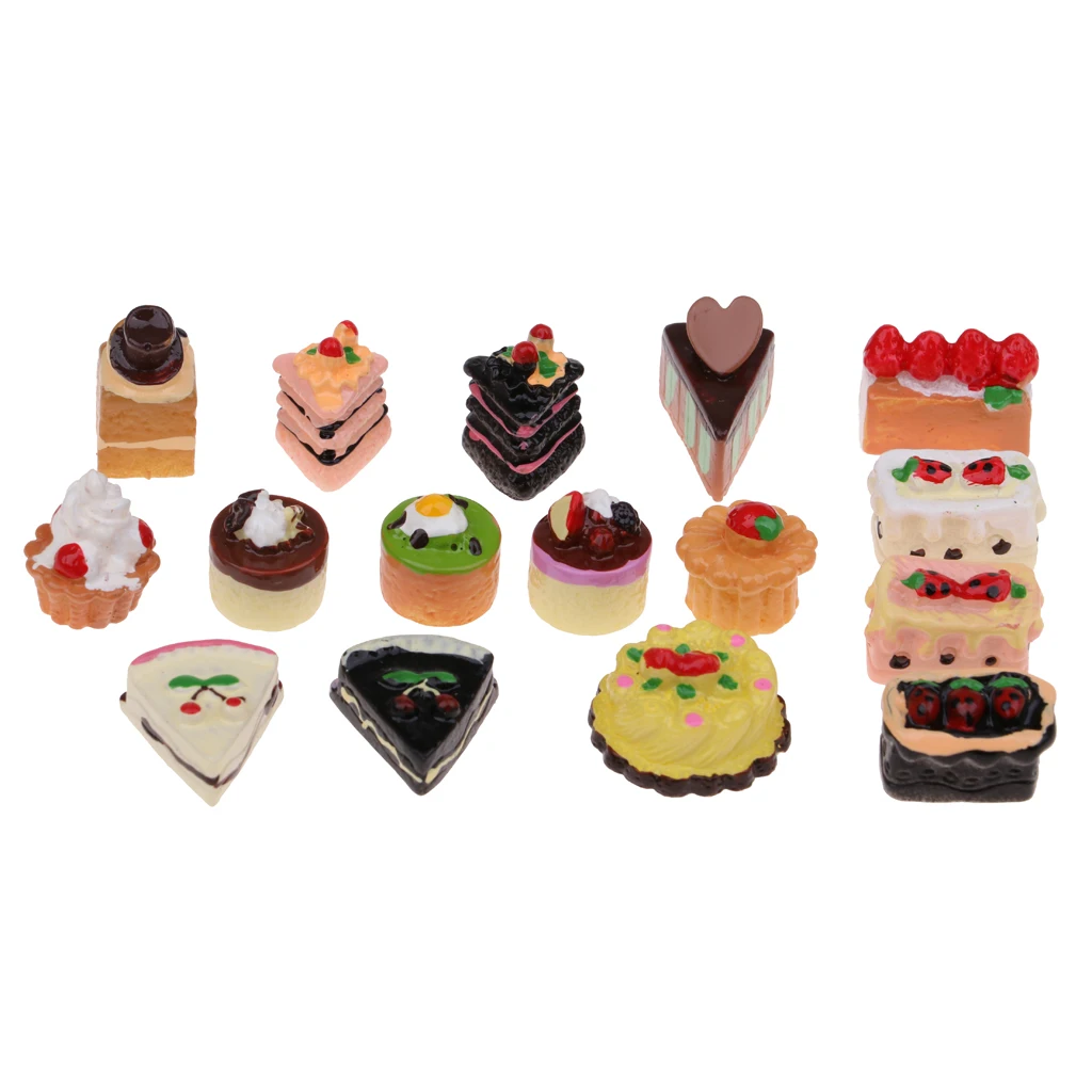 16 Pcs Assorted Tastes of Chocolate Jam Cakes Fruit Cake Dollhouse Miniature Toys 1：12 Dollhouse Kitchen Food