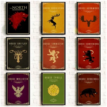 

Game Of Thrones Nine family totems Poster Room decora retro vintage posters Good quality printed Art Painting Wall stickers