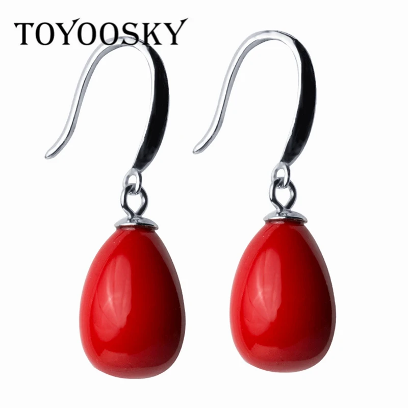 

TOYOOSKY Brand New High Quality Fashion Red Shell Pearl Waterdrop Dangle Earrings 925 Sterling Silver Support Drop Shipping