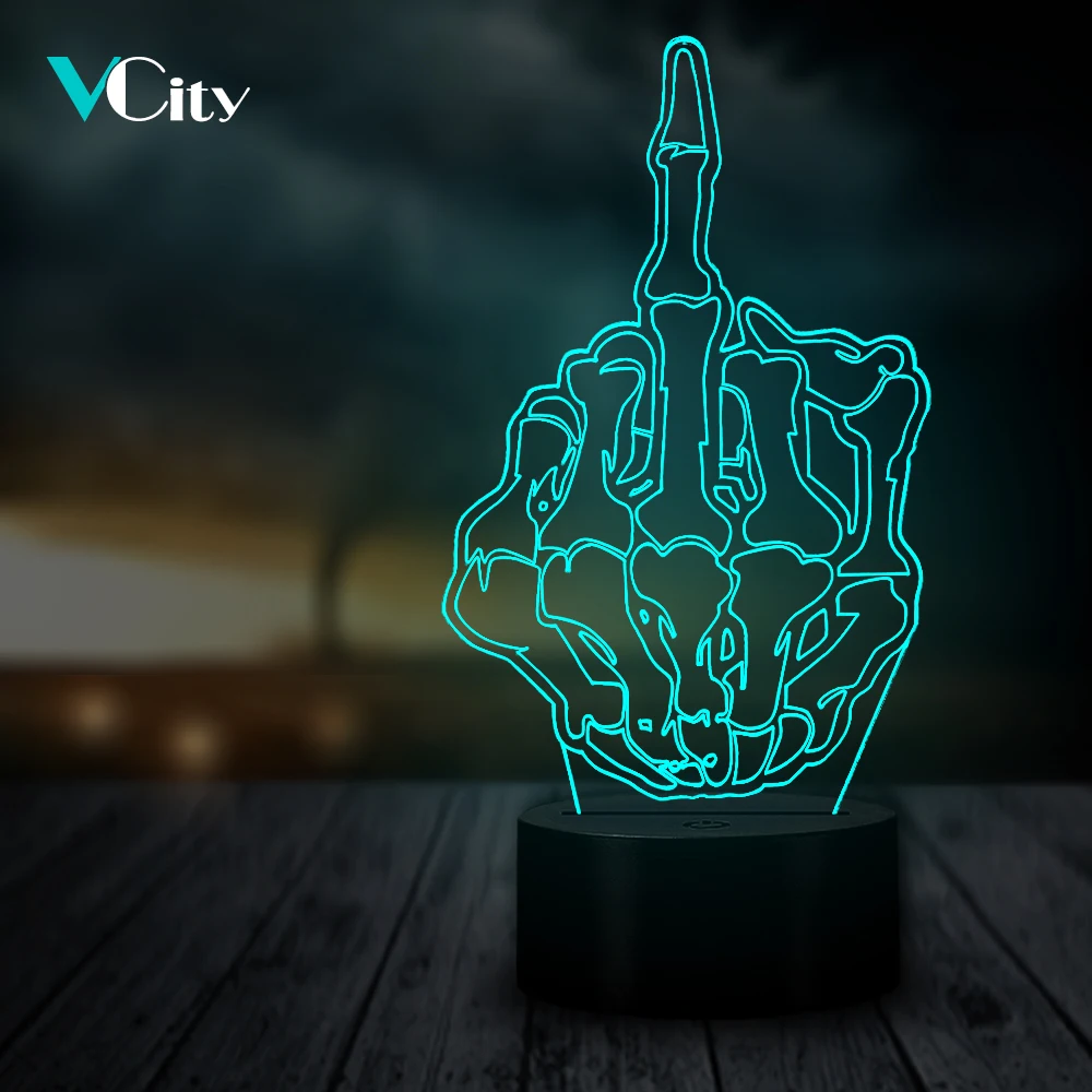 VCity череп средний палец в форме 3D ночью светодиодный USB настроение светильник multi