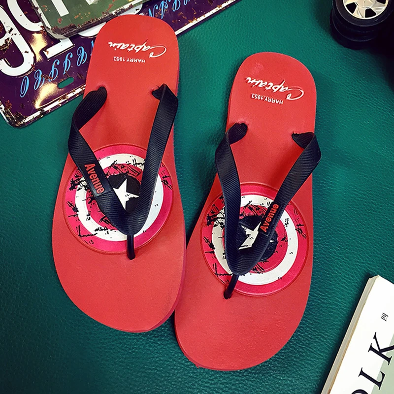 Г. Тапочки Летние вьетнамки со звездами, мужские удобные нескользящие туфли на плоской подошве Мужские Пляжные шлепанцы Shengfeng - Цвет: Красный