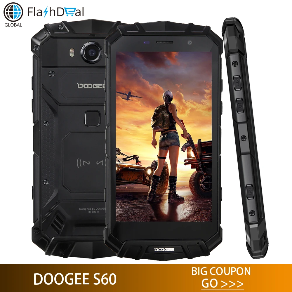 IP68 DOOGEE S60 Helio P25 Восьмиядерный 6 ГБ 64 Гб Смартфон 5,2 дюймов FHD 5580 мАч водонепроницаемый МП мобильный телефон