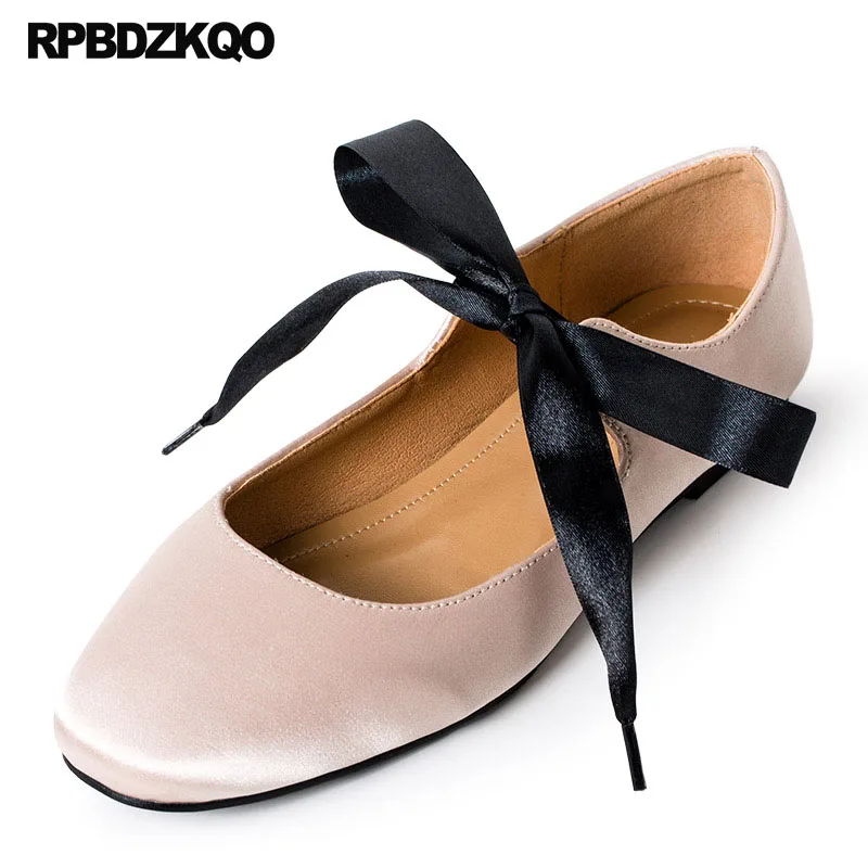 

Cheap Shoes Bow Lace Up China Lightweight Pink Ladies Satin Black Square Toe Mary Jane Soft Ballet Flats Women Chinese Ballerina