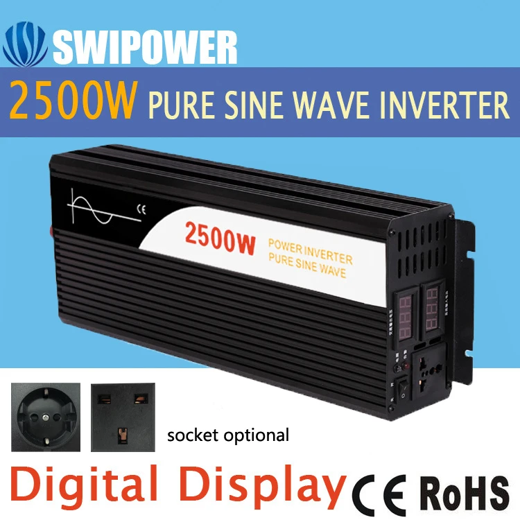 Najtaniej 2500W czysta fala sinusoidalna falownik solarny DC 12V 24V 48V do AC 110V 220V cyfrowy wyświetlacz