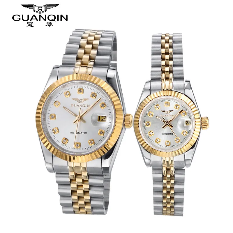 GUANQIN Lovers'Watches Luxury Couples Watch Man Women Pair Clocks Rhinestones Gold Date Mechanical Watch Sapphire Waterproof NEW (5)
