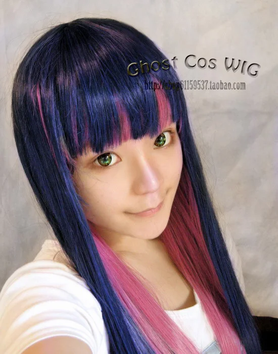 2014 Hot Stocking Blue Pink Long Straight Full Bangs Party Costume 