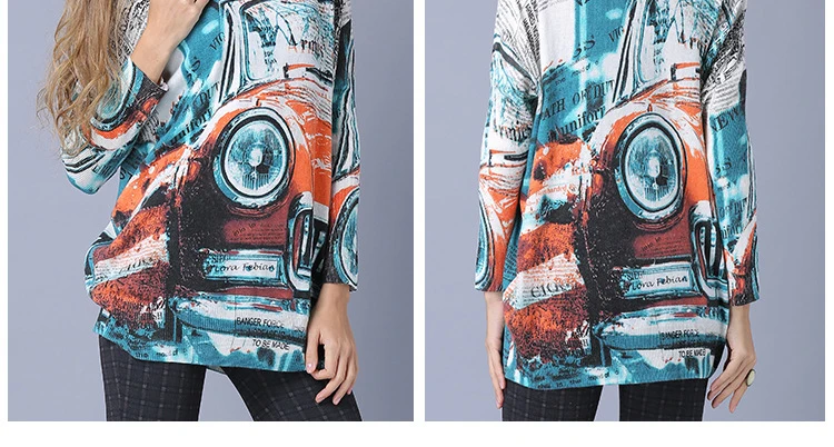 Autumn and winter new European and American loose sweater large size women's fat MM bat sweater printing sweater female sets (11)