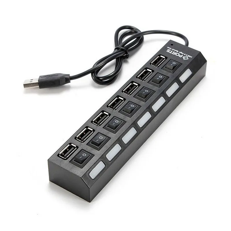 BinFul 7 Ports High Speed USB Hub 480 Mbps USB 2.0 Hub On/Off Switch Hub Splitter For PC Laptop Computer Peripherals Accessories