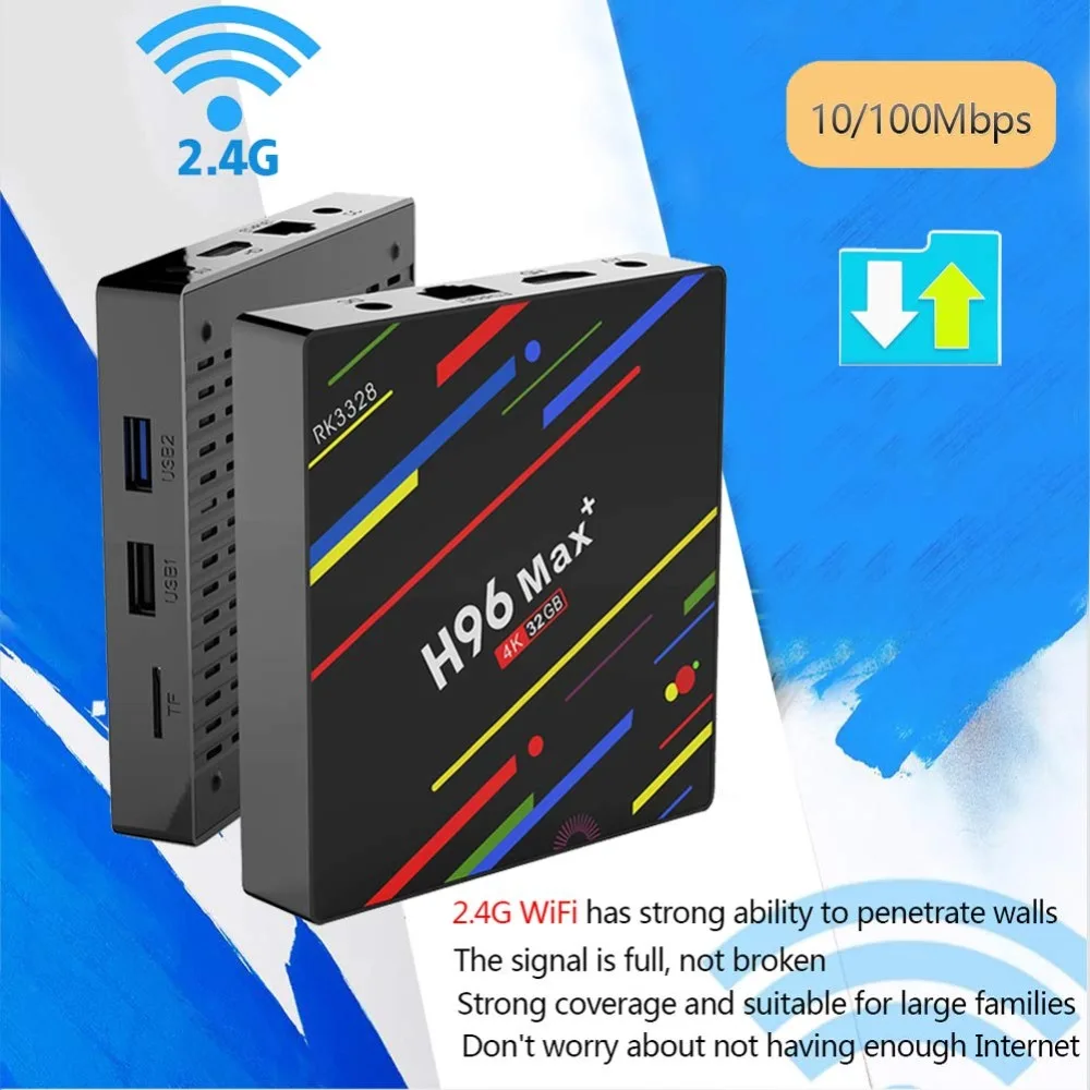 H96 MAX+ Plus Voice Control Android 9.0 TV BOX 4GB RAM 64GB ROM Rockchip Quad-Core Dual-Band Wi-Fi 2.4/5G Bluetooth 4.1 Smart TV