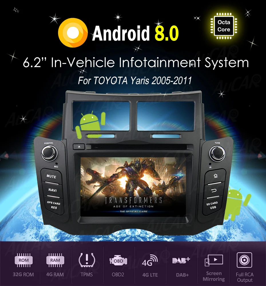 Sale Android 8.0 6.2" Touch Screen for Toyota Yaris car dvd 2005 - 2011 Car GPS Multimedia Bluetooth GPS Radio WIFI 4G Stereo AUX 5