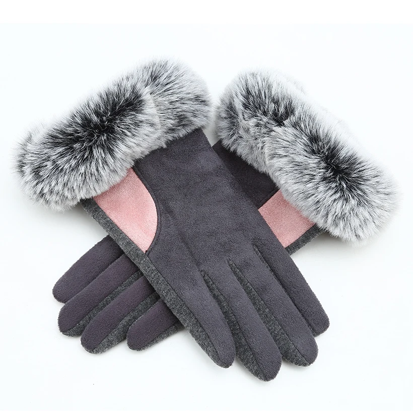 New Rabbit Fur Mittens Winter Gloves Mittens Casual Touch Screen Gloves