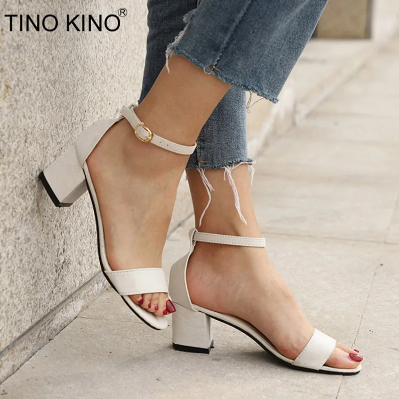 

TINO KINO Summer Women Ankle Buckle Strap Sandals Ladies Cover Heel Open Toe Chunky Med Heels Female Elegant Shoes Footwear
