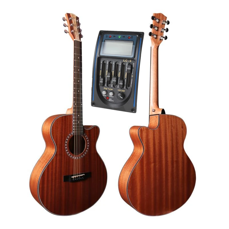 

(With video) High End 40" Cutaway Electric Acoustic Guitar With Pickup,Full Mahogany Top/Body guitarra,nature matt