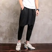 Плюс размеры M-5XL уличный стиль хип хоп мужской штаны шаровары одноцветное цвет свободные Jogger треники для мужчин крест мотобрюки 050904