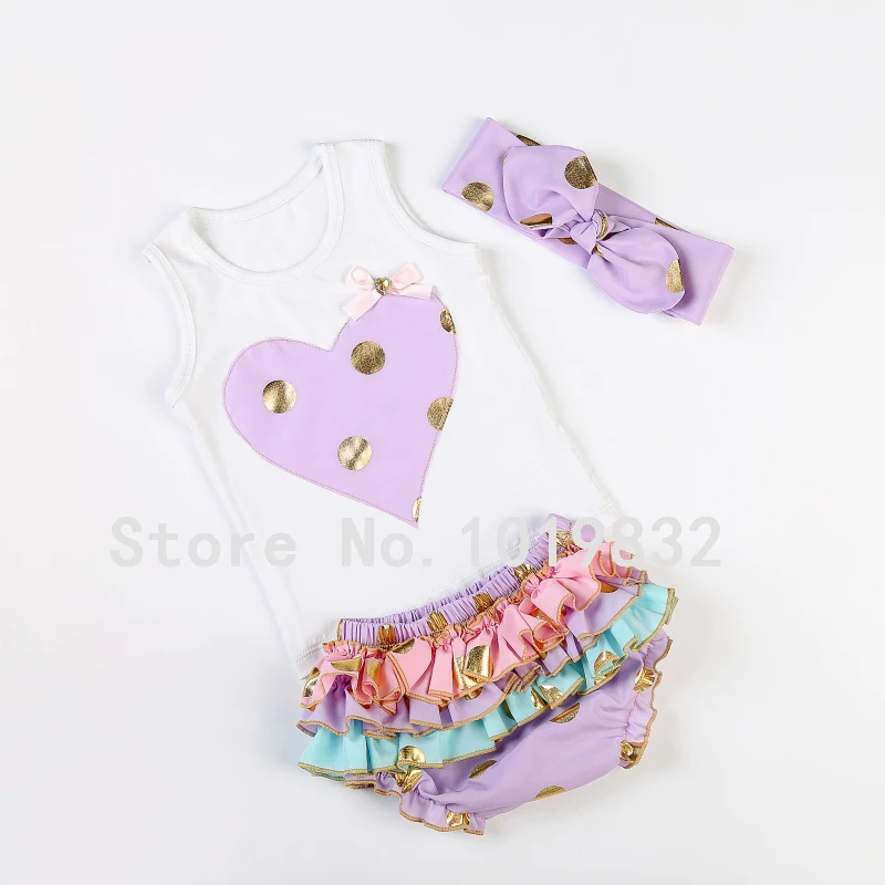 

Wholesale Baby Boutique Clothing Set Tank Top + Ruffle Bloomer + Rabbit Ear Headband 3 Pieces In Set Newborn Clothes Outfit