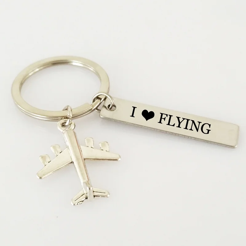 

Fashion Keychain Keyfob Bijoux Engraved I Love Flying with Airplane Pendant Key Holder Ring for Aircraft Staff Pilot Key Chain