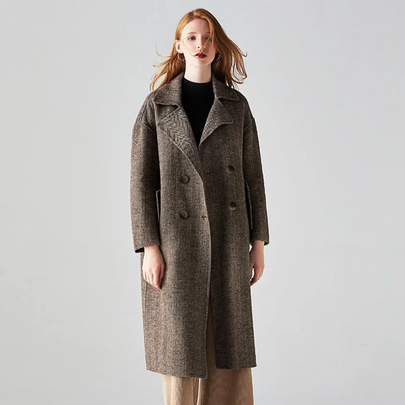 Высокое качество шерстяное пальто женский пиджак двухсторонний кашемир корейский елочкой Тонкий шерстяной Для женщин зимние пальто - Цвет: Photo color