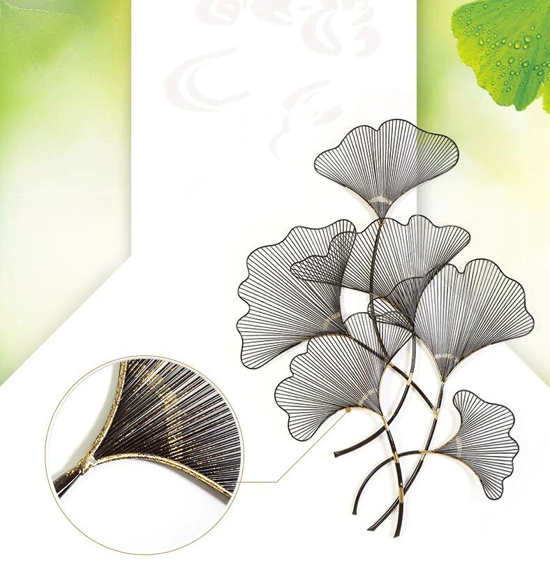 Современные подвесные настенные украшения из кованого железа Ginkgo Biloba декор для