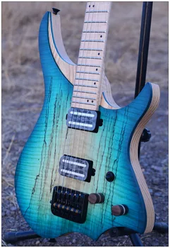 

Headless Electric Guitar style Model blue spalted curly maple top Flame maple Neck in stock free shipping