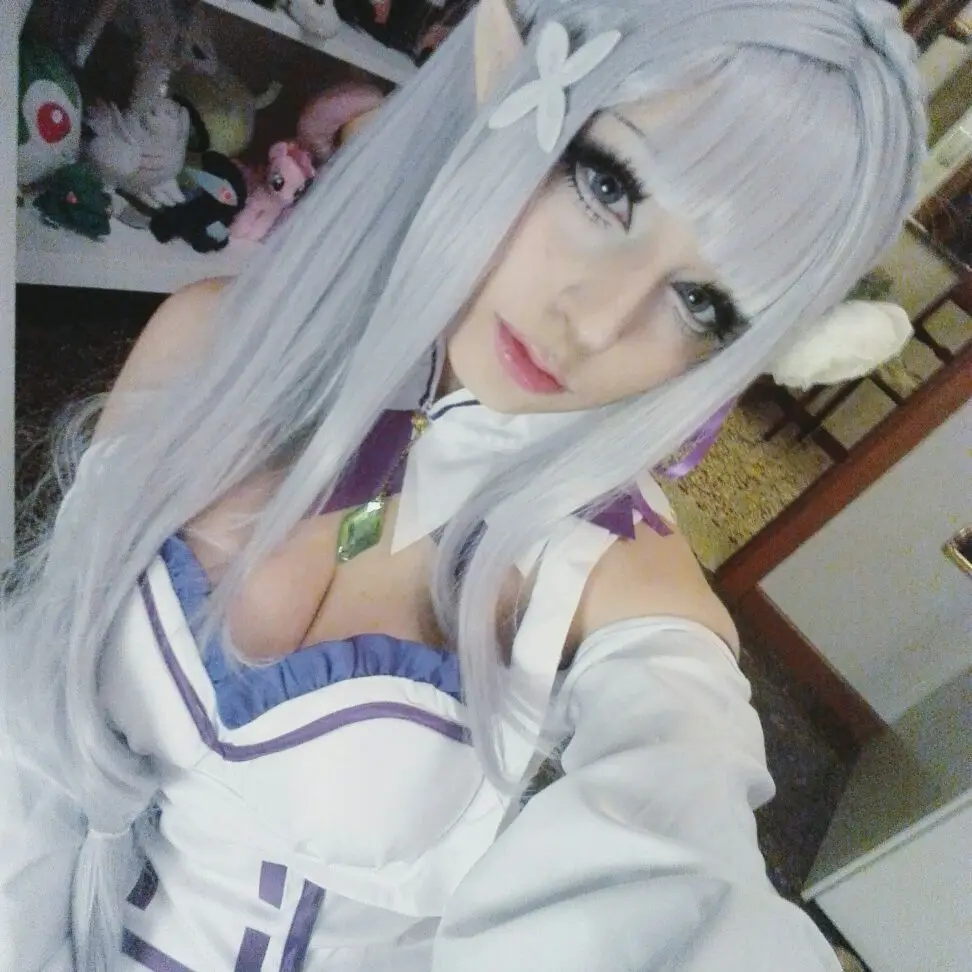 New ReZero kara Hajimeru Isekai Seikatsu Emilia Cosplay Costume Fancy Dress+Elf Ears Halloween Adult Costumes for Women (41)