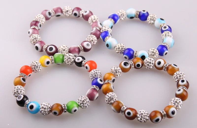 Бесплатная доставка 10 мм темно Буле и белый шар стекло lucky evil eye браслет