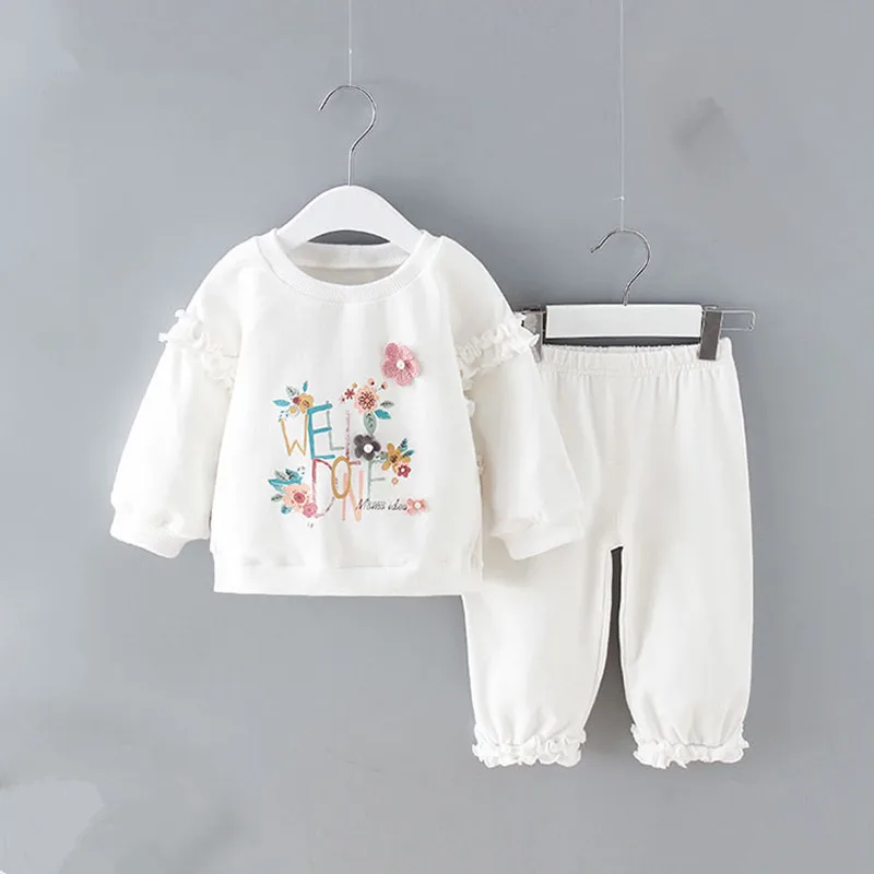 Г. Весенний комплект одежды для маленьких девочек с принтом Одежда для младенцев Одежда для новорожденных топы для девочек+ штаны с цветочным От 0 до 2 лет - Цвет: Тёмно-синий