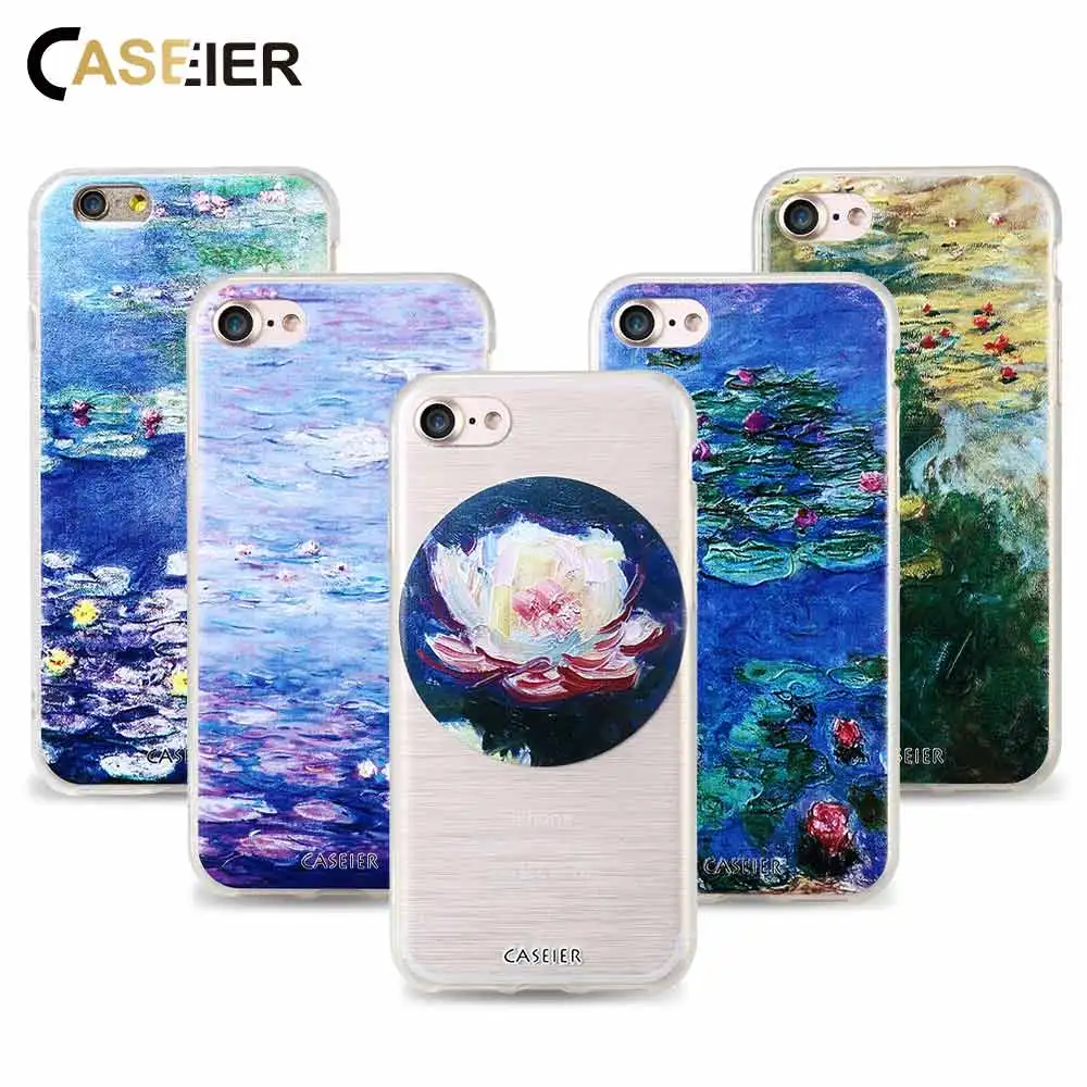 Caseier Monet Phone Case For Iphone 6 6s 7 8 Plus Capa Water Lilies Caseier Monet Phone Case For Iphone 6 6s 7 8 Plus Capa Water Lilies Painting Relief 5 5s Se Cover Shell Coque In Half Wred From