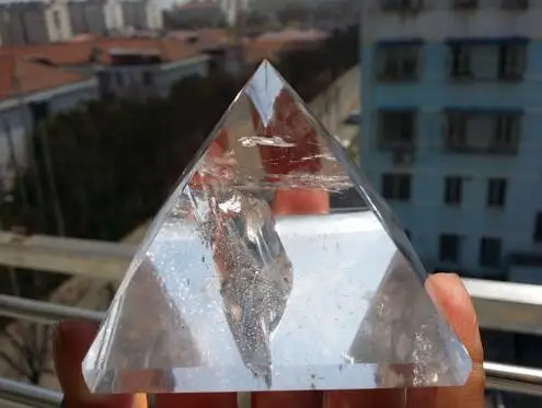350 450g 80 80mm AAAA Transparent Large Natural Rock Clear Quartz Crystal Pyramid Water Clear Garden
