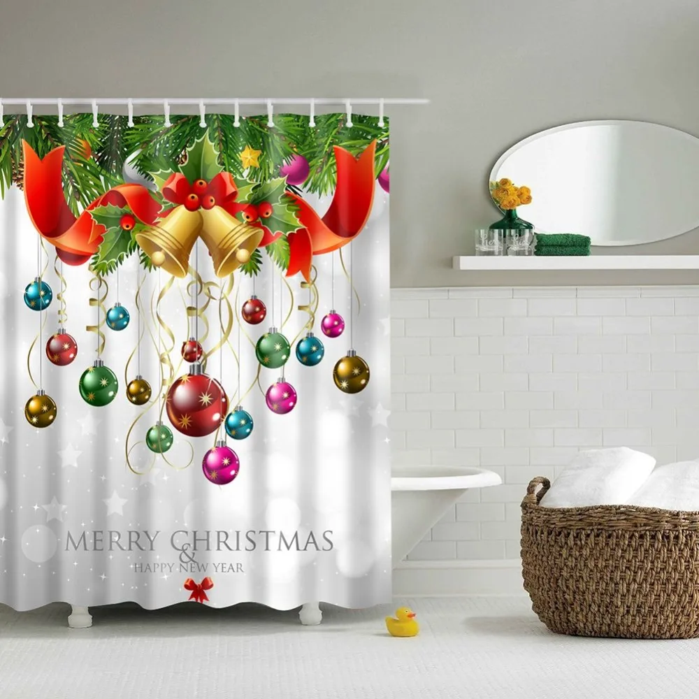 Merry Christmas Theme Decor for Bath Shower Curtains Waterproof Bathroom 2018 New | Дом и сад