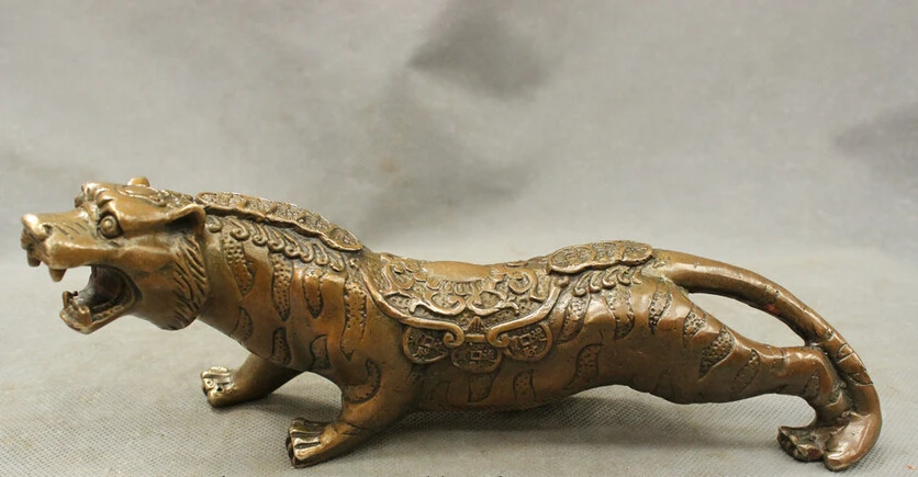 

S3399 10"Chinese Art Bronze Copper Evil Spirits Fierce Year Zodiac Tiger Beast Statue D0317