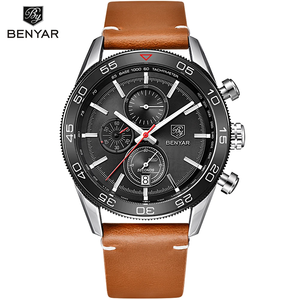 

BENYAR new Luxury Brand Men's Watches Quartz Analog Army Military Leather Sport Watch Men multi-function Clock Relogio Masculino