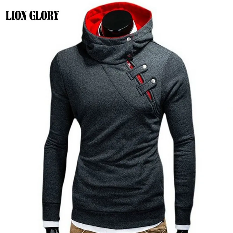 

Men's New Winter Leisure Personality Oblique Zipper Hooded Sweatshirts Coat Solid Color Long-sleeved Shirt Men's Hoodie MY288