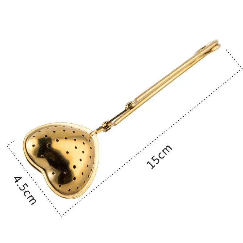 Нержавеющая сталь чай заварки сердце/дом/утка/чайник/шар/рыба/ананас полный форма фильтр ситечко россыпью листьев розы специй - Цвет: Golden heart shape