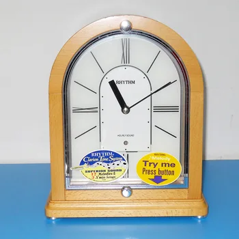 

Clarion Tone System 12 melodies Music Hourly Chiming High Quality Table Clock Europe Brief Wooden Mute Quartz Desktop Clock