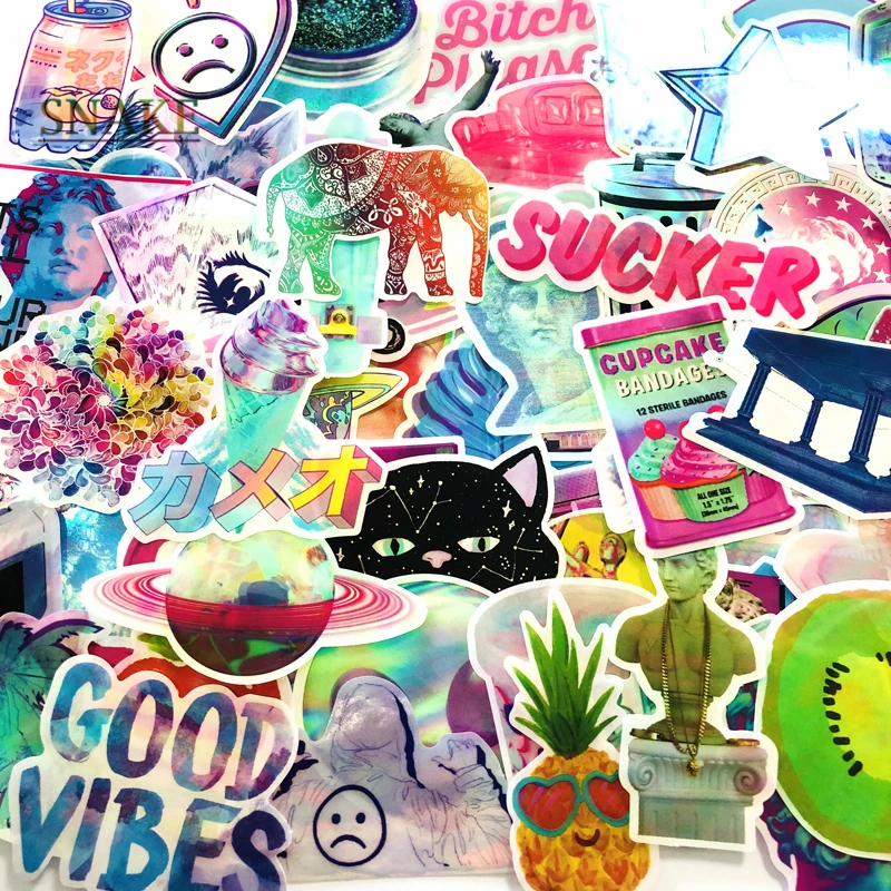 

73pcs/lot Colorful cartoon Rainbow style Stickers for Suitcase Skateboard Laptop Fridge car sticker Funny Waterproof PVC decals