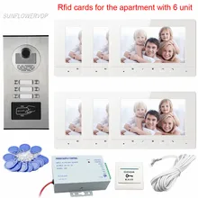 Intercom Rfid Doorphones On The Front Door With 7inch Color 6 Monitors Video Intercom For Private House With 6 Different Units
