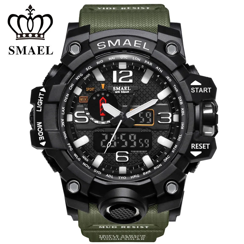 

Mens Sport Watches Dual Display Watch SMAEL Brand Electronic Quartz Watches Male Analog Aigital LED Swimming Military wristwatch