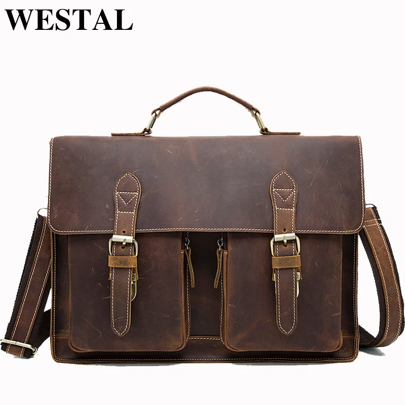 Comprare WESTAL Borse Da Lavoro Uomini di Sacchetto per Avvocato Vintage Crazy Horse di Cuoio Del Computer Portatile Borse Borsa 14 pollici Ufficio Sacchetti di Documenti uomini