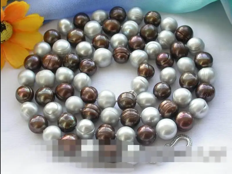 

3449 gray coffee screw thread round freshwater pearl necklace