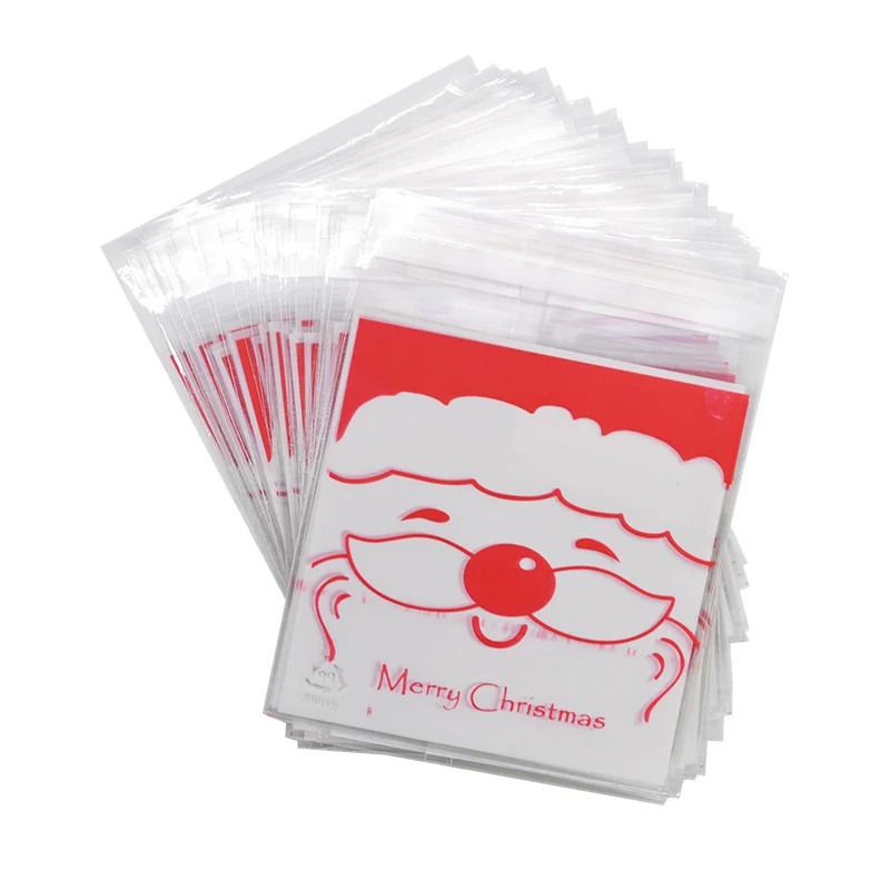 50 шт 10x10 см рождественские конфеты печенья подарочные пакеты пластиковые самоклеющиеся печенья закуски упаковка сумки рождественские вечерние украшения сувениры