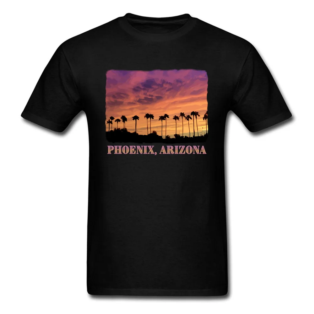 Newest Adult T-shirts Crew Neck Short Sleeve Cotton Casual T Shirt Hip hop Clothing Shirt Free Shipping Phoenix Arizona Beautiful Sunset Palm Trees black