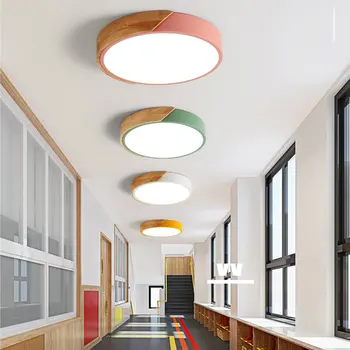 

LED Ceiling Light Modern Wooden LED Ceiling Light Surface Mounted Panel Home Kitchen Living Room Lamp Lighting Fixtures 18W