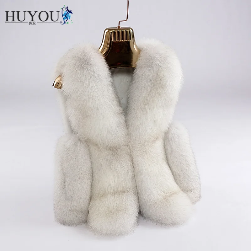 

HUYOU JM180881 Real Fox Fur Vests Natural Fur Winter Short Casual Thick Warm Vest High Quality Natural Fox Fur Coat For Women