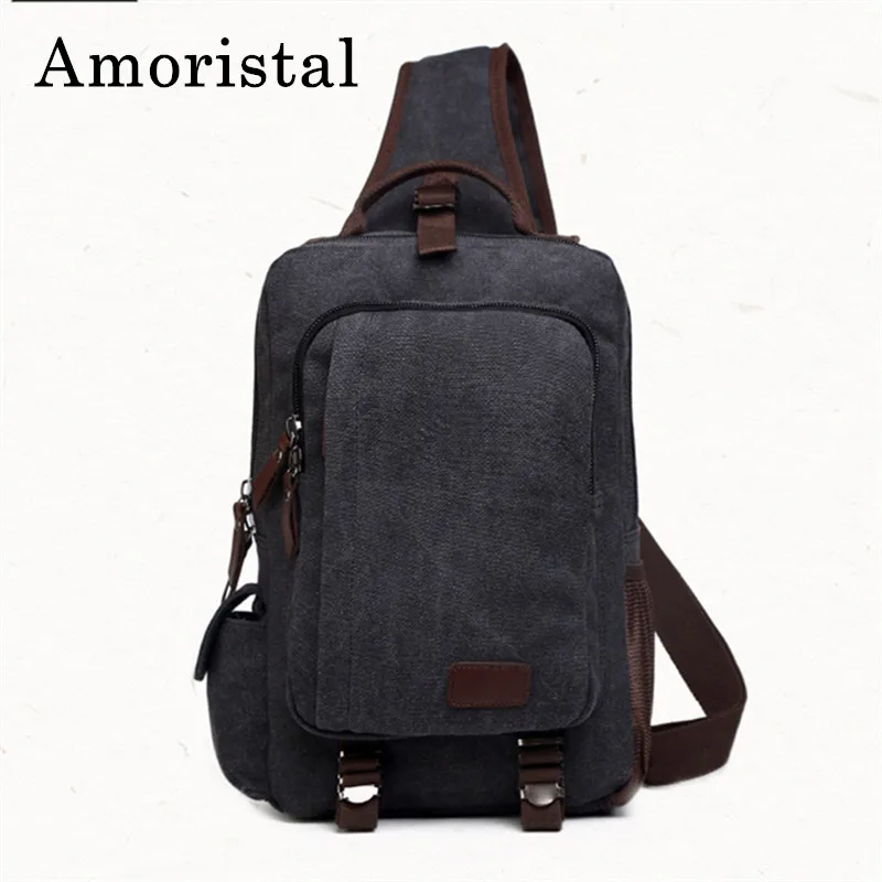

Fashion Canvas Chest Bag Crossbody Bags For Men Messenger Portable Pack Solid Color Casual Bags Single Shoulder Bag 14 inch B178