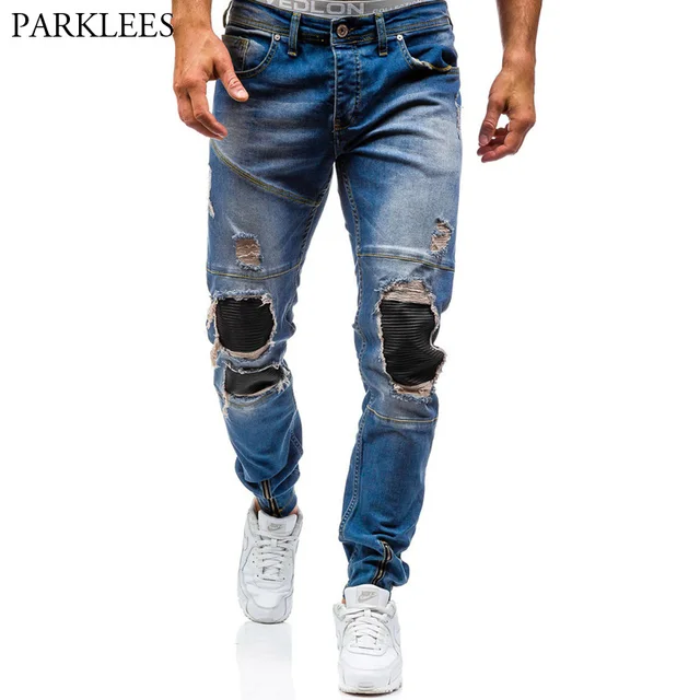 New Marque Blue Skinny Hommes 2017 Jeans Déchirés jUzMSpLqVG