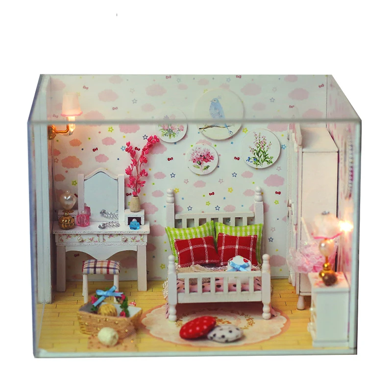 iiE CREATE 2018 New DIY 3D Wooden Girl Doll house miniature with LED+Furniture+cover Room for children Lover Gift (4)